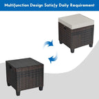 DORTALA Outdoor Ottoman Wicker 2 Piece, Patio Ottomans PE Rattan Foot Rest with Cushion for Couch, Chair, Brown