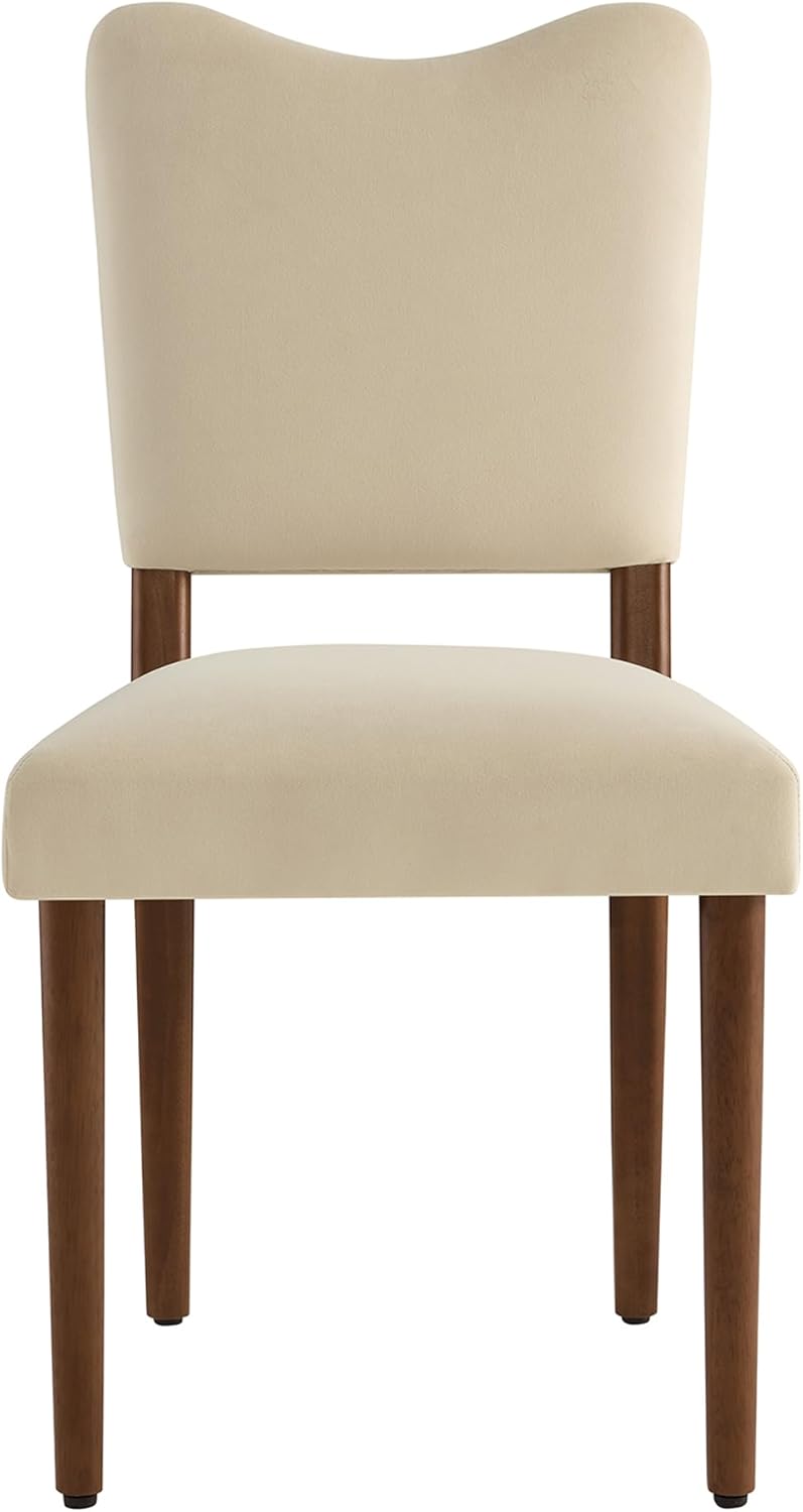KISLOT Upholstered Dining Chairs Set of 4, Modern Velvet Kitchen Chairs with Solid Wood Legs, High Back Wooden Dining Room Chairs with Dark Walnut Color Legs for Farmhouse Kitchen Dining Room, Linen