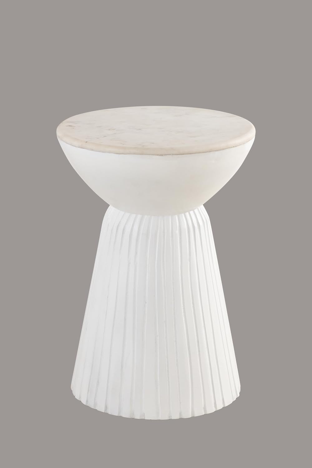 Albany Living Marble Top Solid Mango Wood Decorative Cylindrical Pedestal Side Table, Contemprary Accent Side/End Table,Fully Assembled, for the Living Room and Bedroom,White
