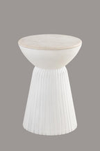 Albany Living Marble Top Solid Mango Wood Decorative Cylindrical Pedestal Side Table, Contemprary Accent Side/End Table,Fully Assembled, for the Living Room and Bedroom,White