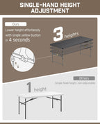 FanttikOutdoor Folding Table 6ft Quick Adjust 3 Heights Picnic Party Dining | One-Handed Adjustable Height, Fixing Lock, Carry Handle Heavy Duty Portable Fold-in-Half, Indoor Outdoor Black Zeta X6 Pro