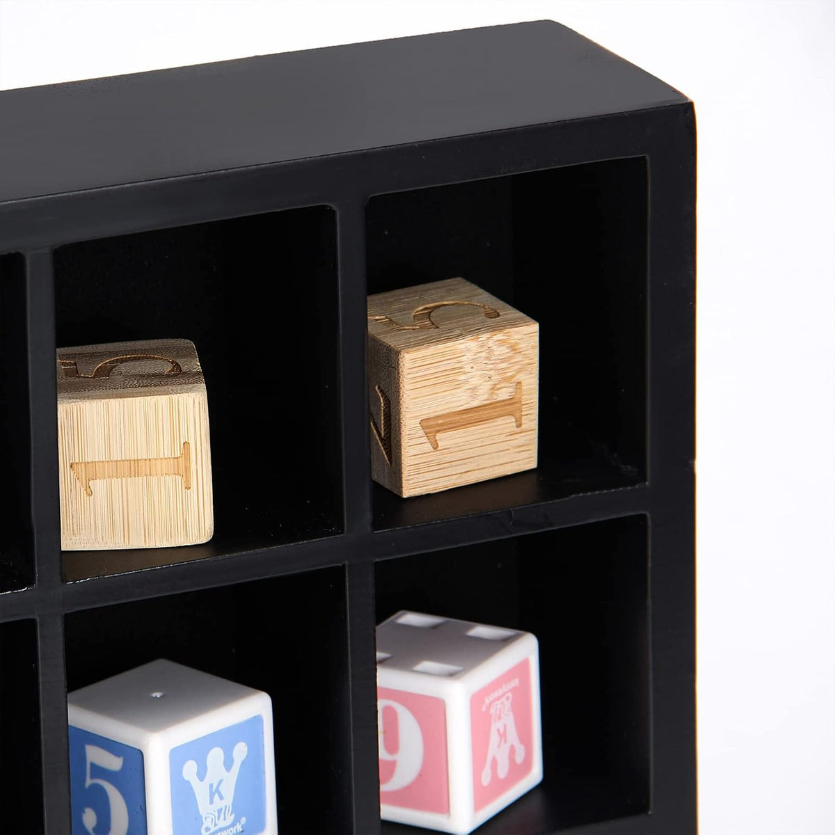 Black Shot Glass Display Case 18" x13" Solid Wood Wall Mounted Collection Cabinet 28 Slots Small Curio Cabinet Rack (No Door)