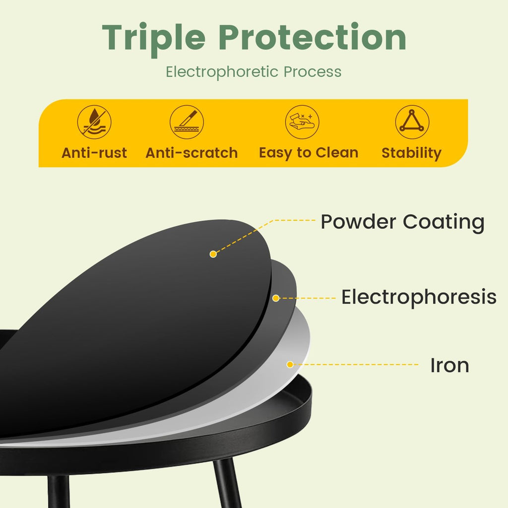 danpinera Outdoor Side Tables, Weather Resistant Steel, Small Round End Table for Patio Yard Balcony Garden Bedside Black