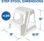 Gracious Living 2-Step Plastic Stool, 300 Lb Capacity, White | Portable Step Stool for Dorm, Home, Classroom & Office, 18"L x 18.75"W x 16"H