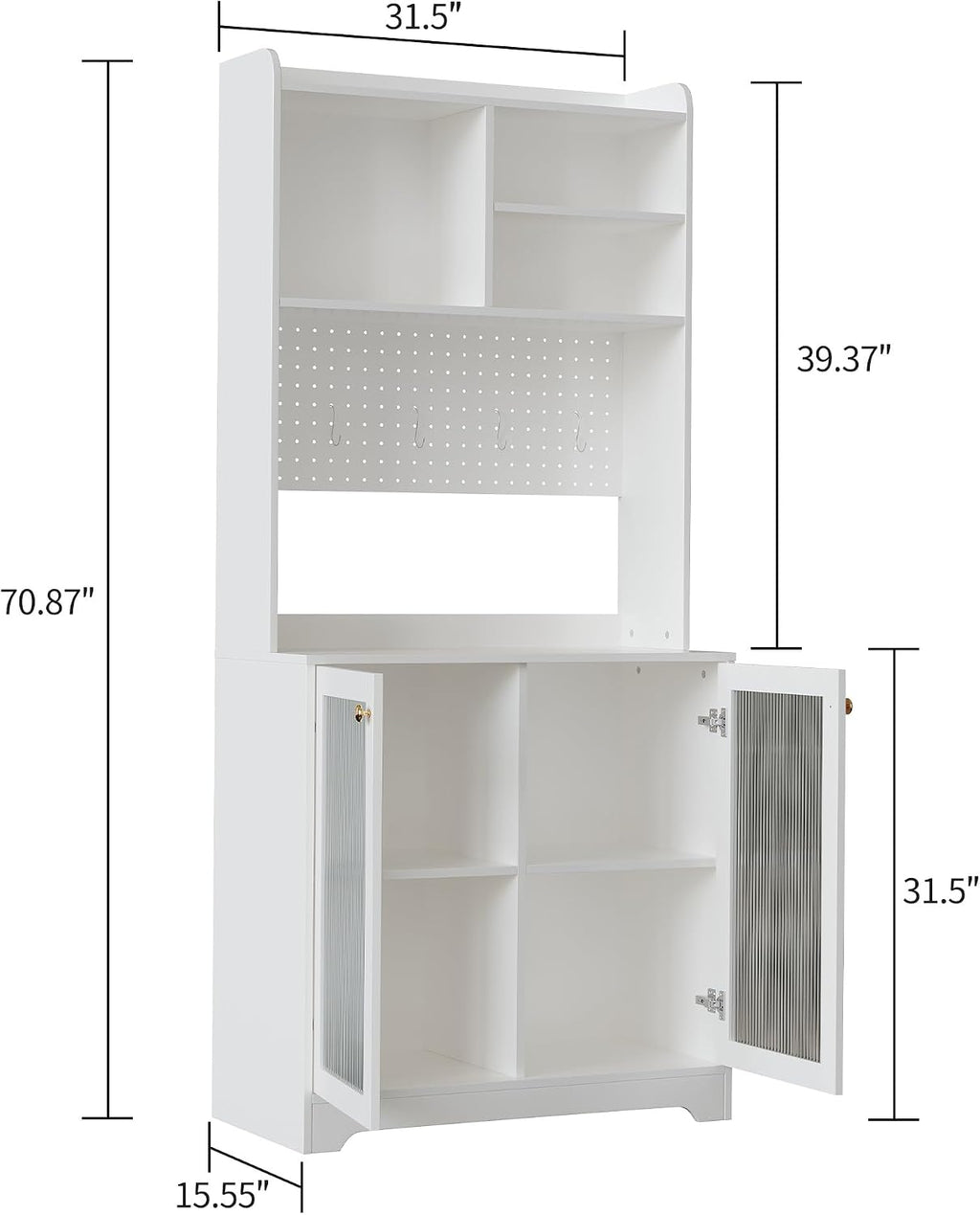 Kitchen Pantry Cabinet,71-Inch Freestanding Storage Cupboard with 7 Compartments, DIY Pegboard, 2 Glass Doors & Adjustable Shelves – Versatile Storage for Kitchen, Dining Room, Hallway(White)