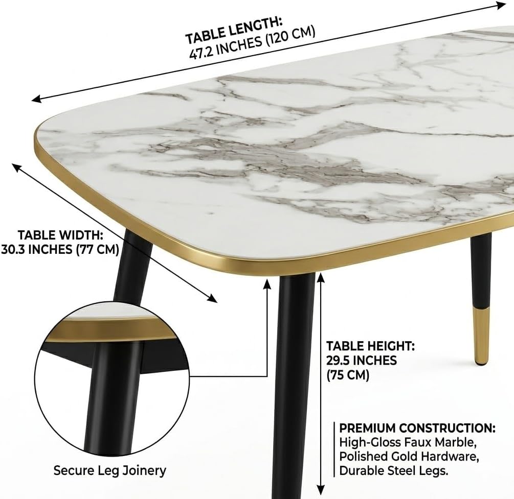 HIPIHOM 47''Dining Table Set for 4,Modern Wood Dining Table,Leather Dining Chairs 4,Table and Chairs Set of 4,Ideal for Kitchen Dining Room