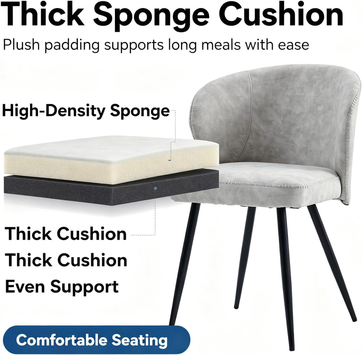 Dining Chairs Set of 4, Mid-Century Style, Sturdy Metal Legs, High-Resilience Sponge Cushioning, Non-Scratch Pads, for Kitchen, Dining Room, Living Room