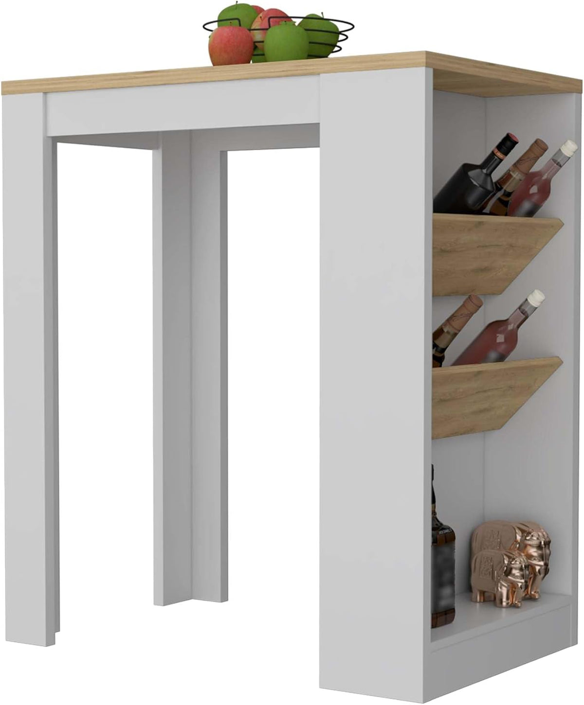 Wine Storage Pedestal Kitchen Island White and Macadamia | Three-tier design with dedicated wine display shelves