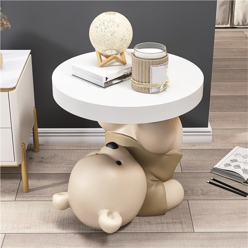 Bear Statue Side Table, Modern Sofa Table, Resin Sculpture Bedside Table, Home Decor, Cute Bedroom Decor, Accent Table for Living Room(Brown)