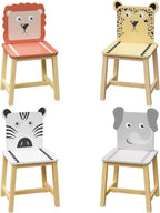 5 Pieces Table and Chair Set, Cartoon Animals Pattern Activity Play Set with Solid Wood Legs, Wooden Furniture for Playroom, Daycare & Kindergarten