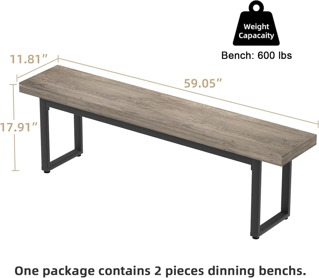 STHOUYN 59” Dining Bench Pair of 2 for 6-8 Person, Farmhouse Indoor Kitchen Table Benches, Bed Bench, Industrial Shoe Bench (Grey 2pcs)