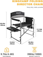 KingCamp Folding Camping Chair, Heavy Duty Portable Directors Style with Side Table Carry Handle Storage Pockets for Outdoor Tailgating Sports Backpacking Fishing, Black