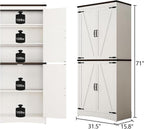 chartustriable 71in Farmhouse Kitchen Pantry Cabinet,Tall Storage Cabinet with 4 Doors and Adjustable shelves,with Load-Bearing Steel Pipe,Wood Storage Cabinets for Kitchen,Dining Room,Bathroom(White)