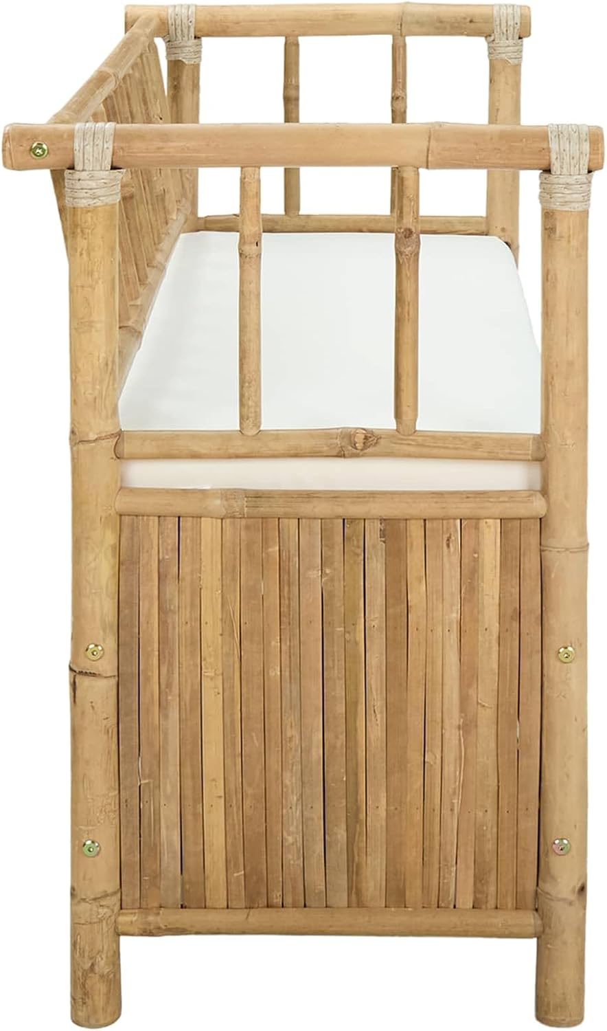 Bamboo Garden Storage Bench 110 x 47 x 80 cm Natural Finish, Outdoor Storage Bench with Hidden Seat Compartment, Post Leg Design for Patio or Indoor Use