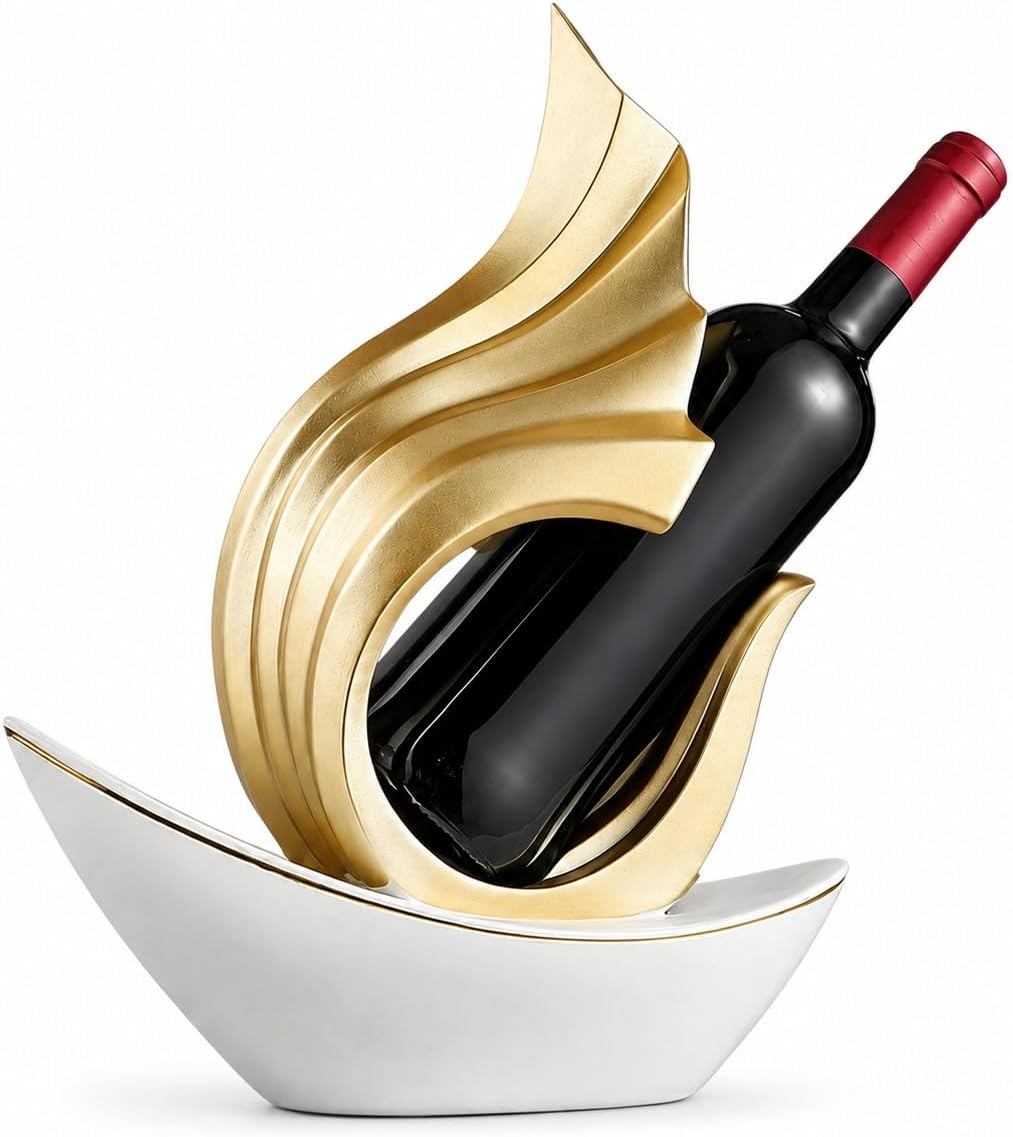 AWNR Gold Abstract Single Wine Liquor Bottle Holder Gifts, Display Shelf | Elegant Small Wine Racks Countertop for Cabinet Kitchen Shelves,Bottle Storage Decorative Accessories for Wine Lovers