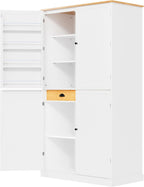 Merax 71" H Kitchen Pantry Large Cupboard Storage Cabinet with 4 Doors, Organizer, Drawer and Adjustable Shelves,Wood Cupboard for Kitchen, Dining Room, Bathroom, White