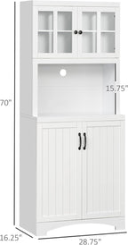 Kitchen Hutch, Pantry Cabinet with Glass Framed Door, Adjustable Shelves and Microwave Space for Dining Room, White