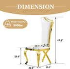 Luxury Dining Chairs Set of 4, Modern White Leather Upholstered Kitchen Chairs with High Backrest & Gold Stainless Steel Legs, Mid Century Accent Chairs for Living Room, Kitchen
