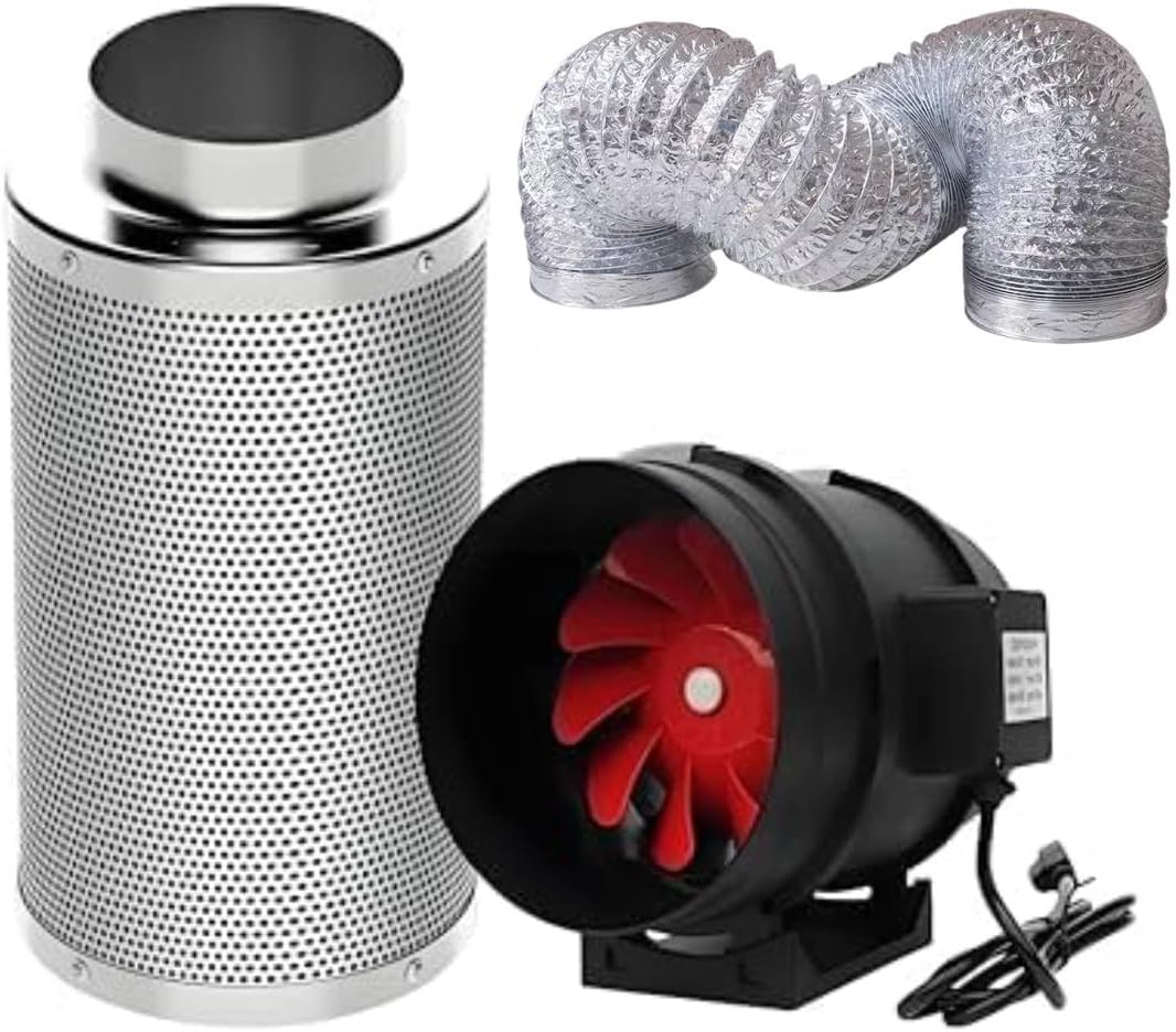 SunStream 8 Inch Grow Tent Ventilation Kit, 720 CFM Inline Fan, Carbon Filter, 25ft Ducting Compatible with 4x4/5x5 Grow Tents for Indoor Gardening, Hydroponics