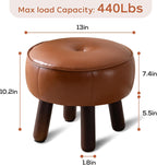 oakvivo Small Foot Stool, 13in Round Faux Leather Pouf Ottoman Foot Rest | Footstool Ottomans with Rubber Legs Under Desk, 13''L x 13''W x 10.2''H, Footrest for Couch, Living Room Bedroom, Brown