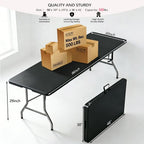 8FT Heavy Duty Folding Table,Fold-in-Half Portable Plastic Utility Table with Carry Handle&Locking Legs,Indoor Outdoor Table for Party,Tailgate,BBQ,Camping,Events,Backyard Dining–Black