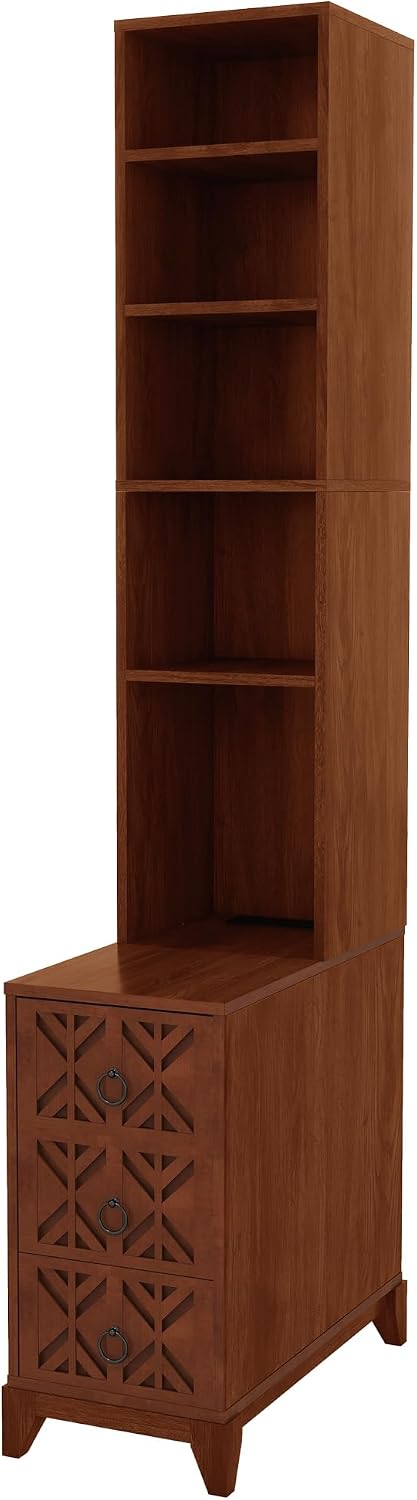 KEIKI End Table with 3 Drawers, Corner Table with 4 Open Shelves, Tall Side Table for Living Room, Bedroom and Corner