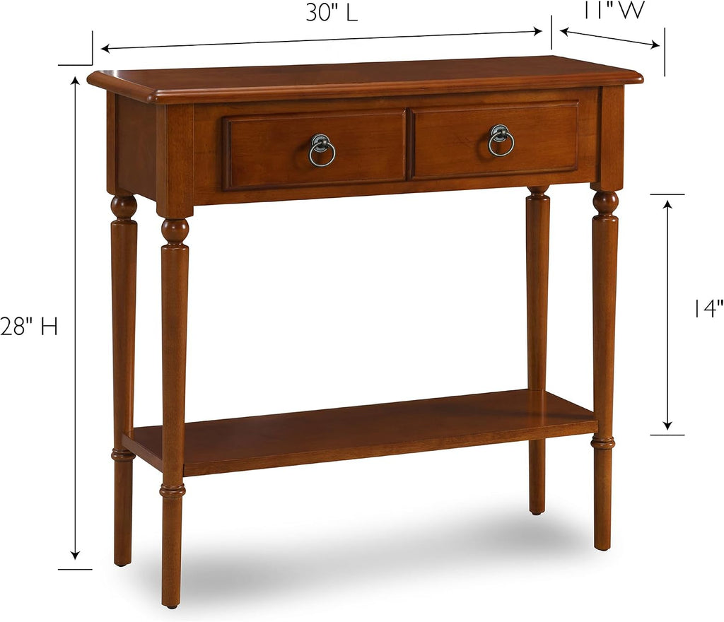 Leick Home Coastal Console Table, Solid Wood, with Drawer and Shelf, for Entryways, Hallways, and Living Rooms, Pecan Brown, 20027-PC