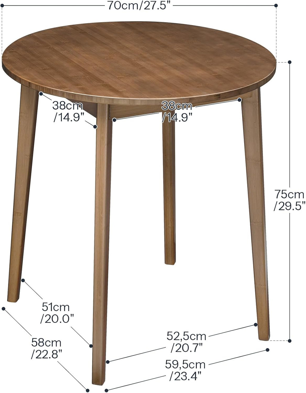 HOOBRO Bamboo Dining Table, Round Dining Table for 2, 27.5" Kitchen Table for Small Space, Writing Table, Easy to Assemble, for Dining Room, Living Room, Office, Kitchen, Apartment, Brown BR71CZ01G1