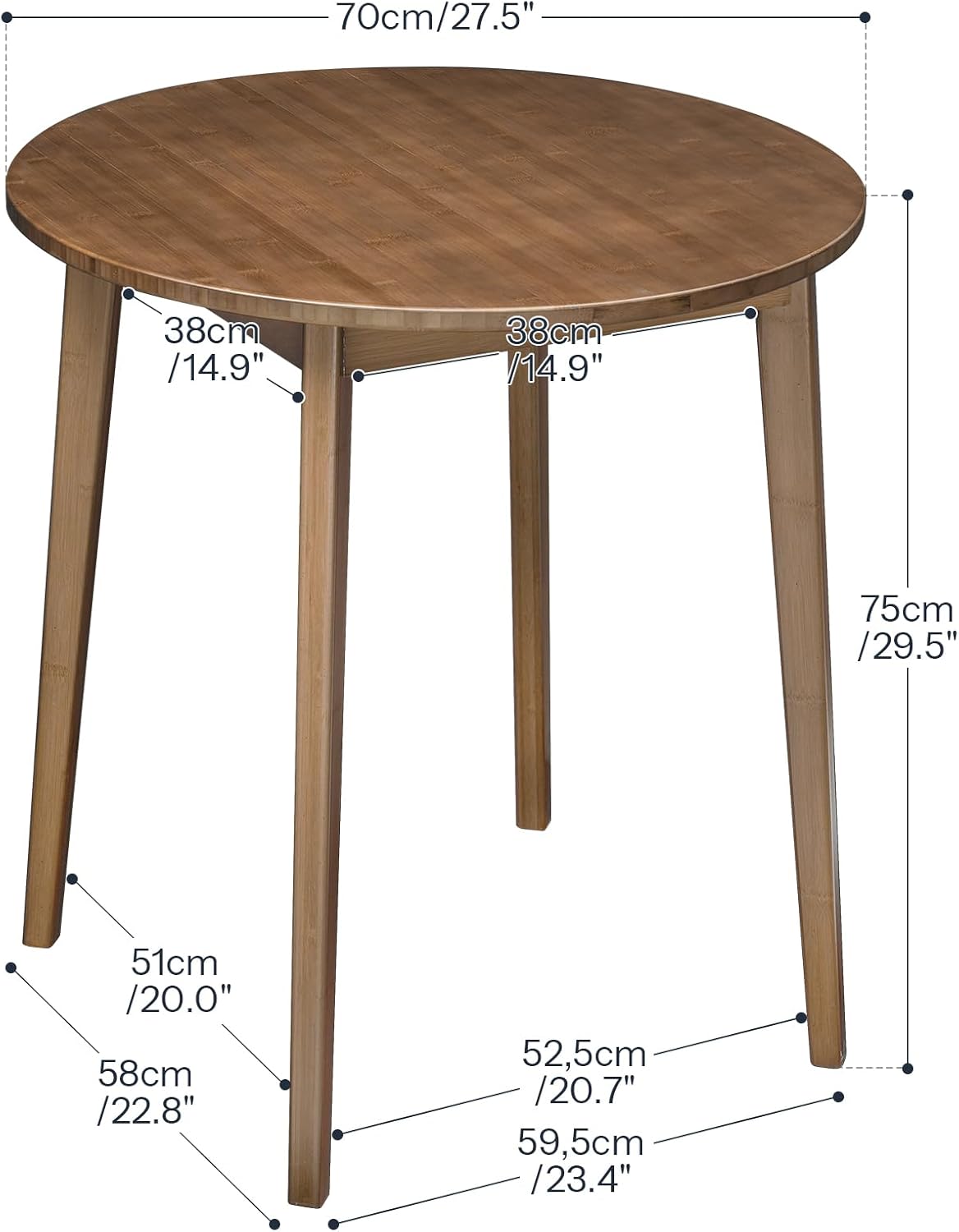 HOOBRO Bamboo Dining Table, Round Dining Table for 2, 27.5" Kitchen Table for Small Space, Writing Table, Easy to Assemble, for Dining Room, Living Room, Office, Kitchen, Apartment, Brown BR71CZ01G1