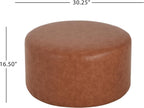 Merax 30.25" Modern Upholstered Round PU Leather Ottoman, Multifunctional Extra Seat, Side Table, Foot Rest, Stuffed Pouf Footstool for Living Room Bedroom, Cognac Brown