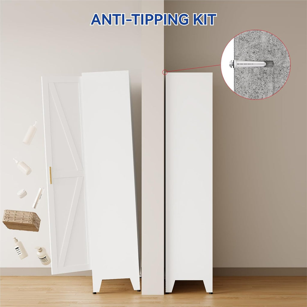 COFaR Metal Pantry Cabinet with Doors, Farmhouse 71'' Tall Storage Cabinet with 4 Adjustable Shelves, Kitchen Pantry Cabinet for Dinning Room, Laundry, Bathroom, Garage, White 5-Tier