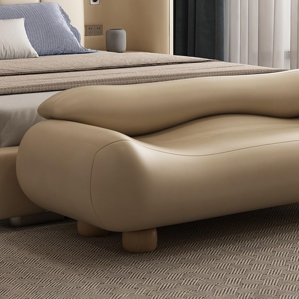 Modern High-end Wavy Bedroom Bed End Stool with Backrest Spring Bedside Couch Sofa Long Bench Entryway(Gris)