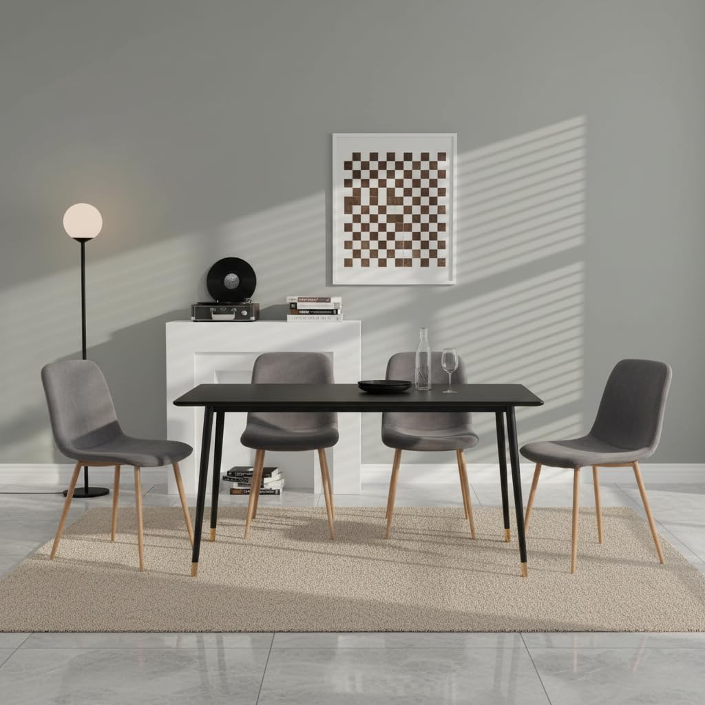 Velvet Dining Chairs Set of 4, Modern Kitchen Chairs, Metal Legs, Upholstered Dining Accent Side Chairs for Living Room Dining Room, Grey
