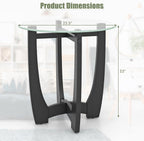Giantex Glass End Tables Set of 2, Round Side Tables with Rubber Wood Frame & Tempered Glass Top, 23.5" Small Black Coffee Table, Modern Glass Nightstand for Living Room Balcony Bedroom, Easy Assembly