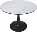 LeisureMod Bristol 40" Round Dining Table, Modern MDF Wood in Black Metal Pedestal Base Accent Table Mid-Century Café Table, Kitchen Dining Room Furniture, Marbled White
