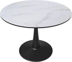LeisureMod Bristol 40" Round Dining Table, Modern MDF Wood in Black Metal Pedestal Base Accent Table Mid-Century Café Table, Kitchen Dining Room Furniture, Marbled White
