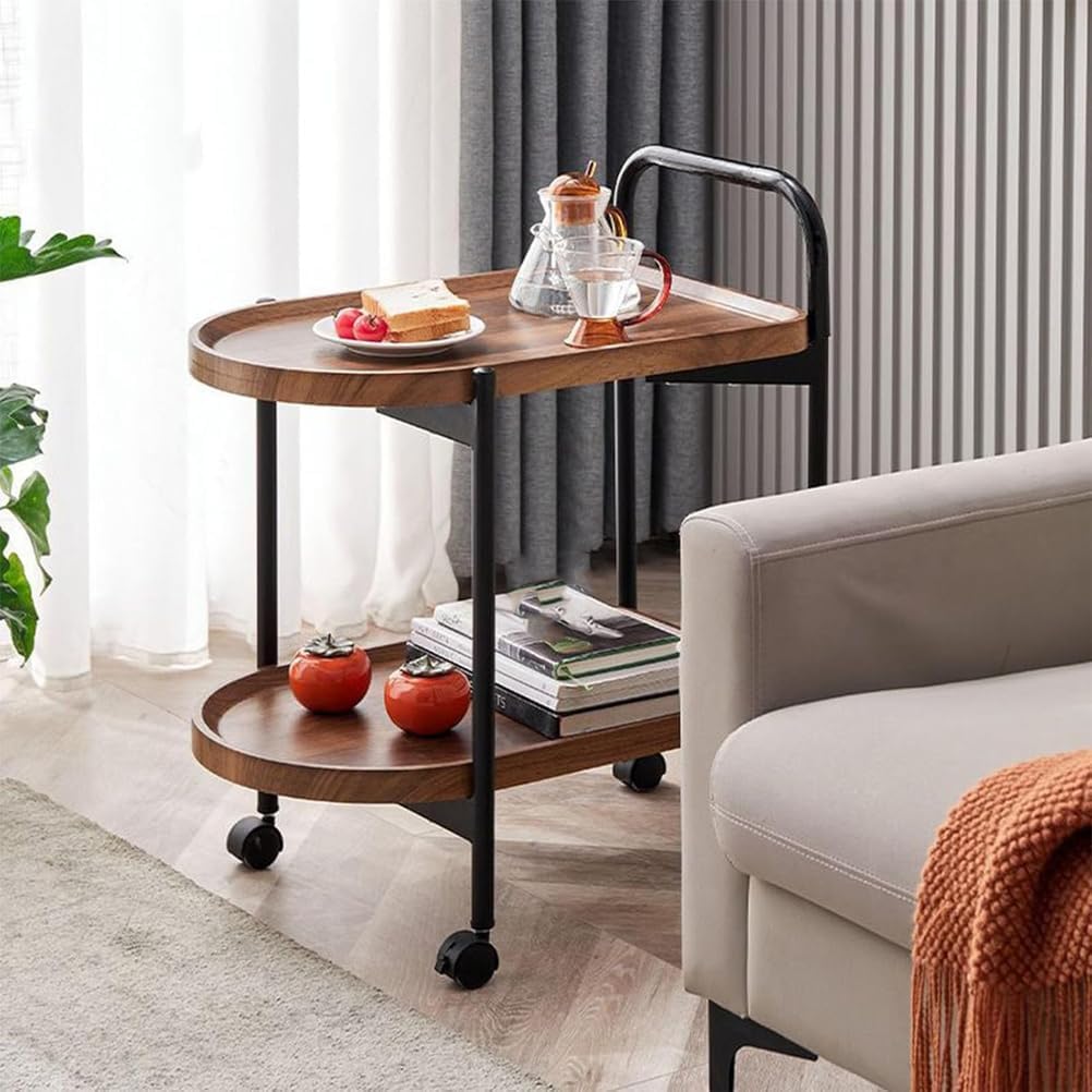 2-Tier Side Table with Handle and Faux Marble Shelves, Couch Movable Bedside Table, Utility Cart Serving Cart with Wheels, Utility Snack Storage Organizer Serving Cart for Home Kitchen,White