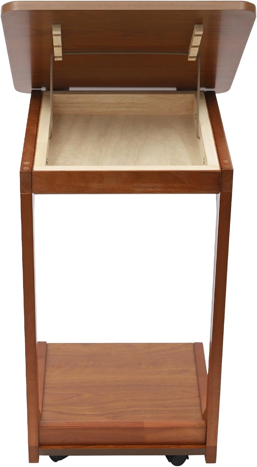 Mobile C-Shaped End Table,C Shaped Table for Couch with Concealed Storage Compartment,C Table with Lockable Wheels,55.12Lbs Load Adjustable Desktop Wooden Couch Table for Living Room,Bedroom (Walnut)