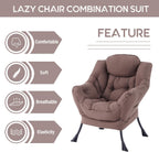 LITA Lazy Chair with Armrests and Side Pocket, Modern Upholstered Accent Reading Chair for Living Room, Bedroom, Dorm, Small Spaces, Single Dark Brown