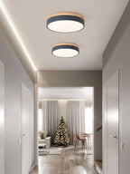 Dimmable Wood LED Flush Mount Ceiling Light, 5CCT 2700K-6000K Modern Round Close to Ceiling Lighting Fixtures, Minimalist Grey Ceiling Lamp for Bedroom, Kitchen, Laundry Room, Hallway