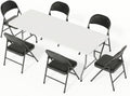 6FT White Plastic Folding Table Set with 6 Black PU Padded Chairs | Portable Foldable Tables and Chairs for Parties Picnic Events Office Dining Outdoor Activities Home and Commercial Use