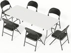 6FT White Plastic Folding Table Set with 6 Black PU Padded Chairs | Portable Foldable Tables and Chairs for Parties Picnic Events Office Dining Outdoor Activities Home and Commercial Use