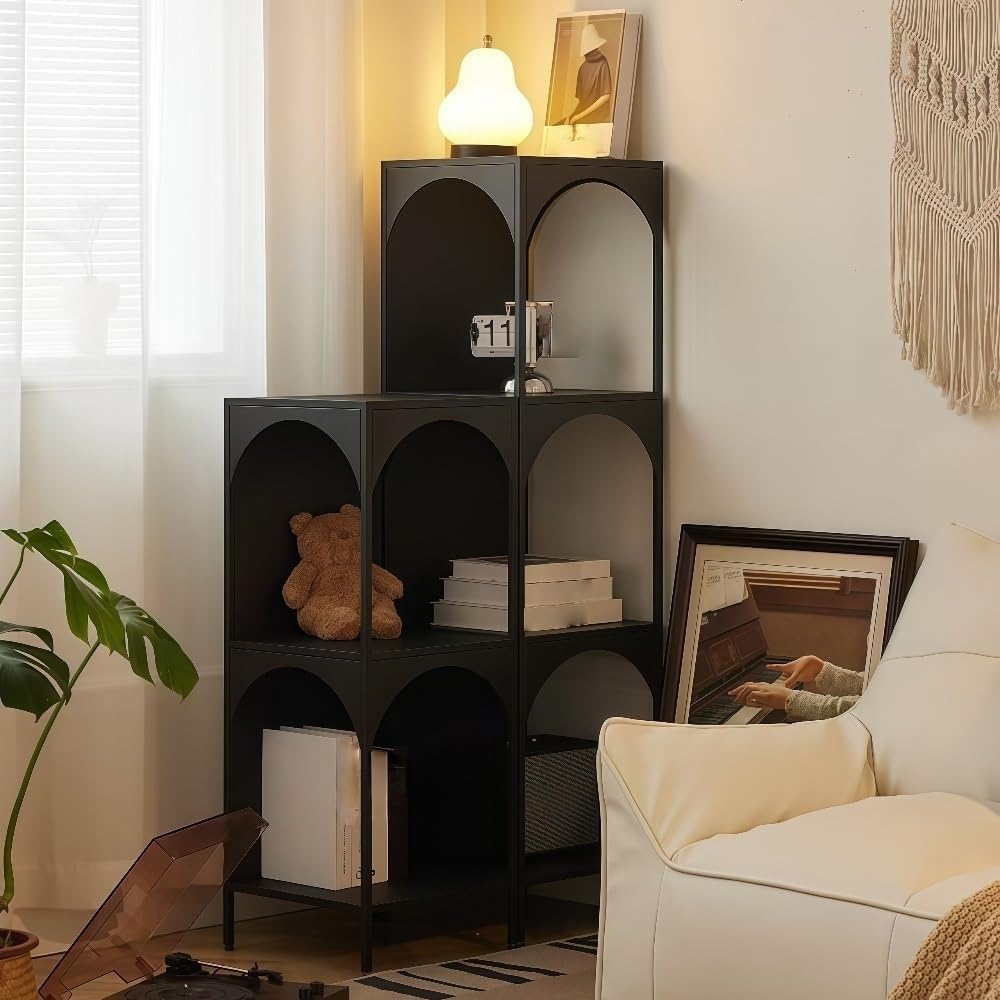Side Table Freestanding Multi-Layer Storage Shelf Metal Bookshelf Minimalist Bookcase Display Stand for Living Room Office Home Furnishing(White,3 Tier)
