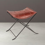 Creative Co-Op Collapsible Leather and Metal Stool, Russet Brown