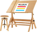 MEEDEN Wood Drafting Table & Stool: 35.5" x 23.5" Art Desk and Stool Set | Artist Drawing Chair and Craft Table with Adjustable Height,Tiltable Tabletop for Artwork, Graphic Design, Reading, Writing