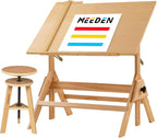 MEEDEN Wood Drafting Table & Stool: 35.5" x 23.5" Art Desk and Stool Set | Artist Drawing Chair and Craft Table with Adjustable Height,Tiltable Tabletop for Artwork, Graphic Design, Reading, Writing