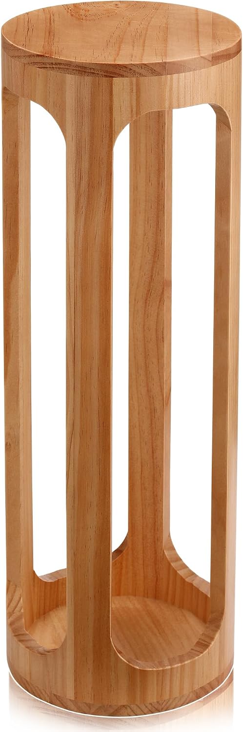 CroBlissful Small End Table 8 x 23 Small Side Table Wooden Round Coffee Drink Desk Burlywood Boho Circle Wood Accent Pedestal Desk for Living Room Plant Stand or Bedroom Nightstand