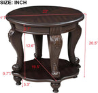Round End Table for Living Room, Solid Wood Sofa Side Table with Shelf, Retro Corner Table for Office Small Space (22" W x 19.5" D x 20.5" H, Espresso)