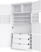 JIJIWANG 80.1'' Modern Kitchen Pantry Storage Cabinet with Adjustable Shelves and Storage Cabinet,Versatile Cupboard with Door Shelves and Drawers,for Kitchen,Dining Room,White