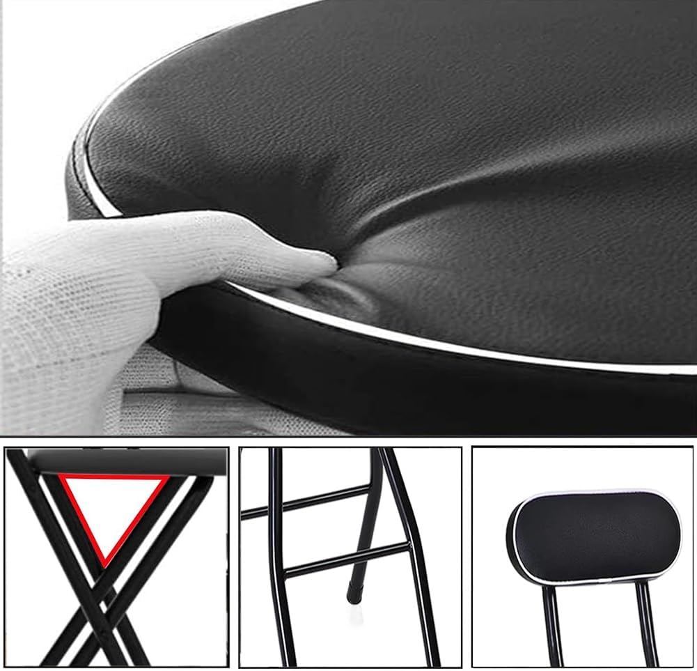 Padded Counter Height Foldable Stool, Folding Bar Stool with Back, Tall Bar Foldable Chairs for Adults Kitchen Outdoor Cafe (Black, Size : 60cm/24in)(1Pcs)